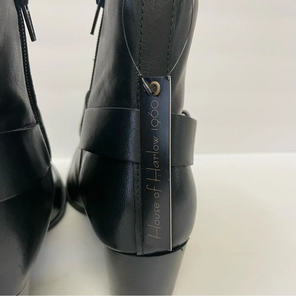 NWT House of Harlow 1960 Portia Biker Black Leather Boots Sz 8.5